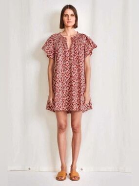 Apiece Apart Red Floral Deia Mini Dress Size S